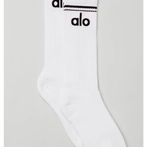 Alo Unisex White Crew Socks with Black Logo